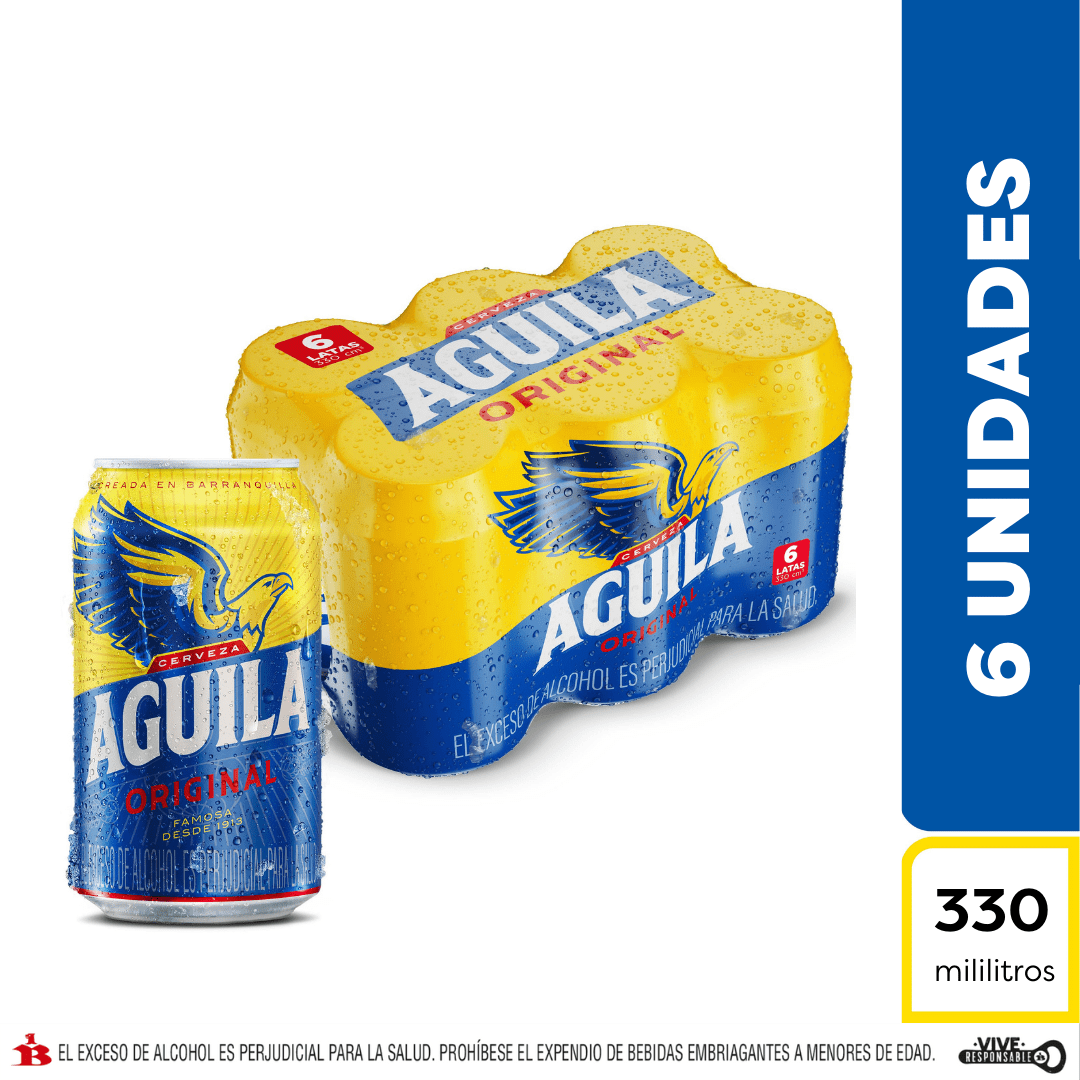 Cerveza Aguila Original en lata 330ml x 6 unidades